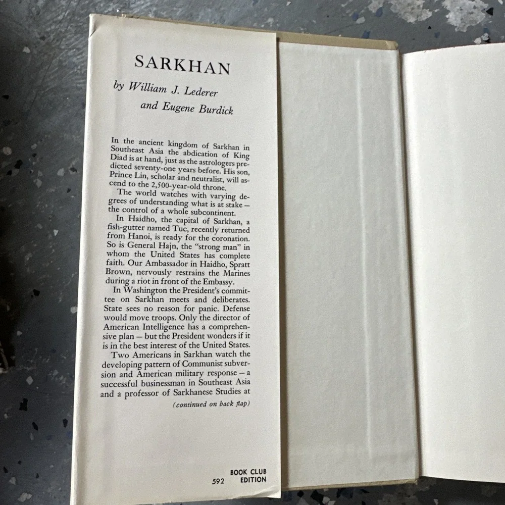Sarkhan by William J Lederer and Eugene Burdick - 1965 Book Club Edition -HCDJ